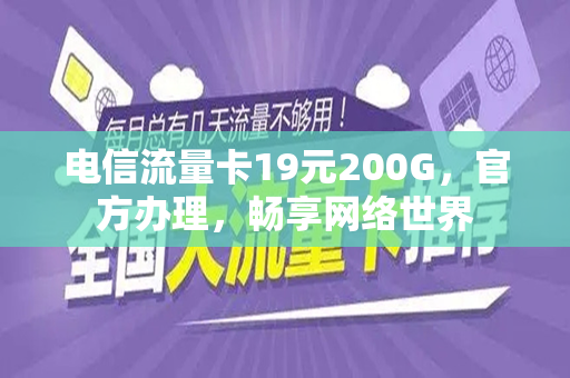 电信流量卡19元200G，官方办理，畅享网络世界